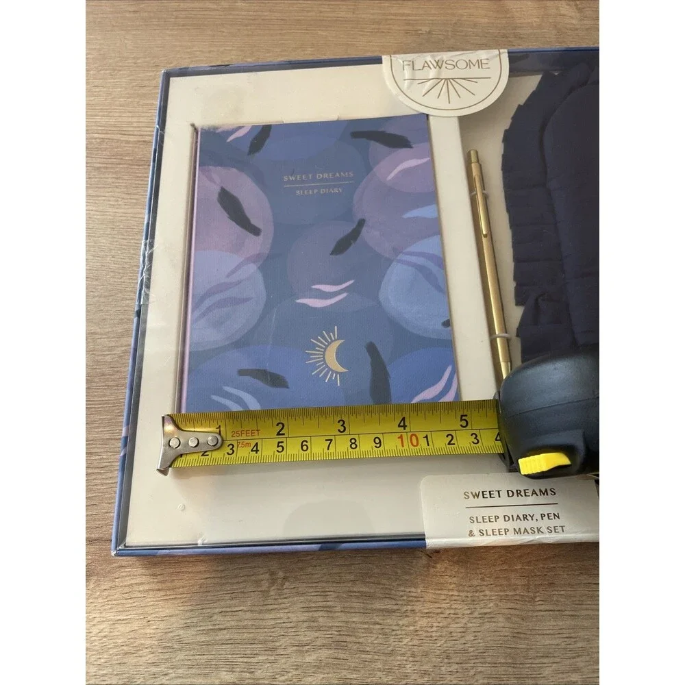 Flawsome Sweet Dreams Sleep Diary, Cotton Sleep Mask & Pen Set Navy Blue Gold
